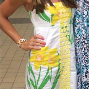 Lilly Pulitzer yellow lilies strapless shift